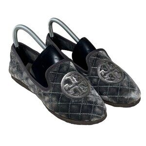 TORY BURCH Billy Quilted Velvet Logo Shearling Lined Loafers Flats Sz 8‎